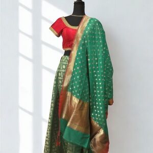 Vibrant Gold and Green Lehenga Set